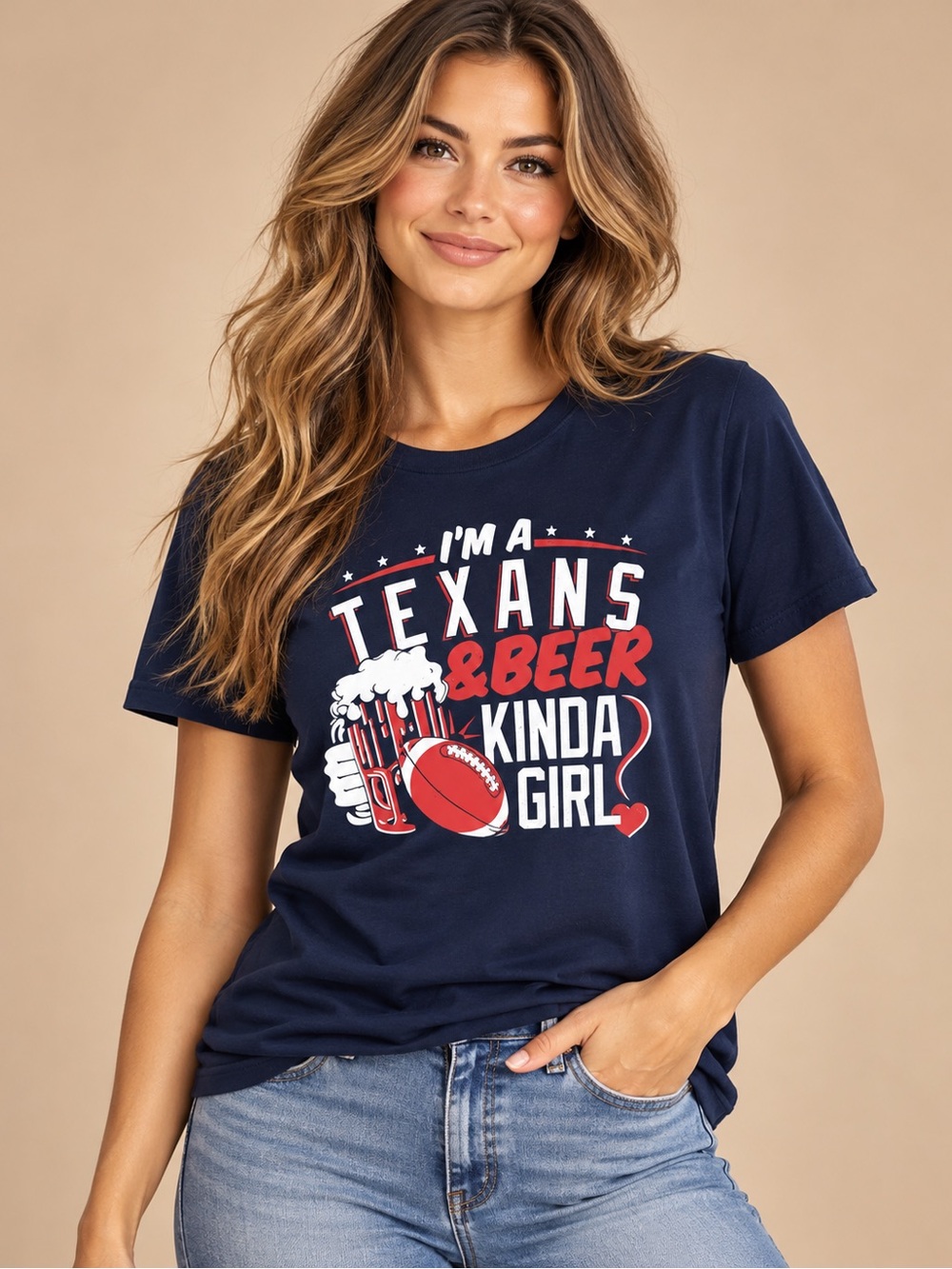 Texas Football Beer Graphic Tee Women’s XL Navy Game Day Tailgate Shirt